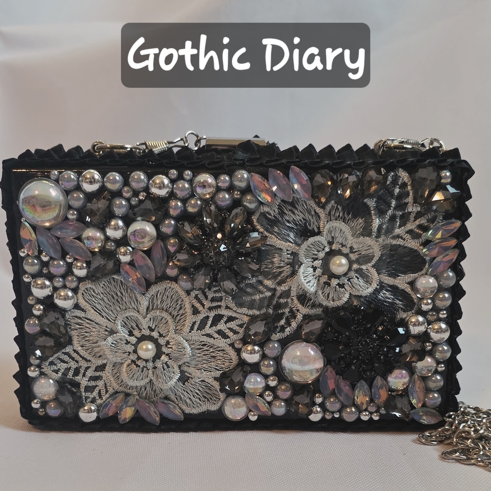 Handmade Pearl Chaos Black Acrylic Clutch - Gothic Diary